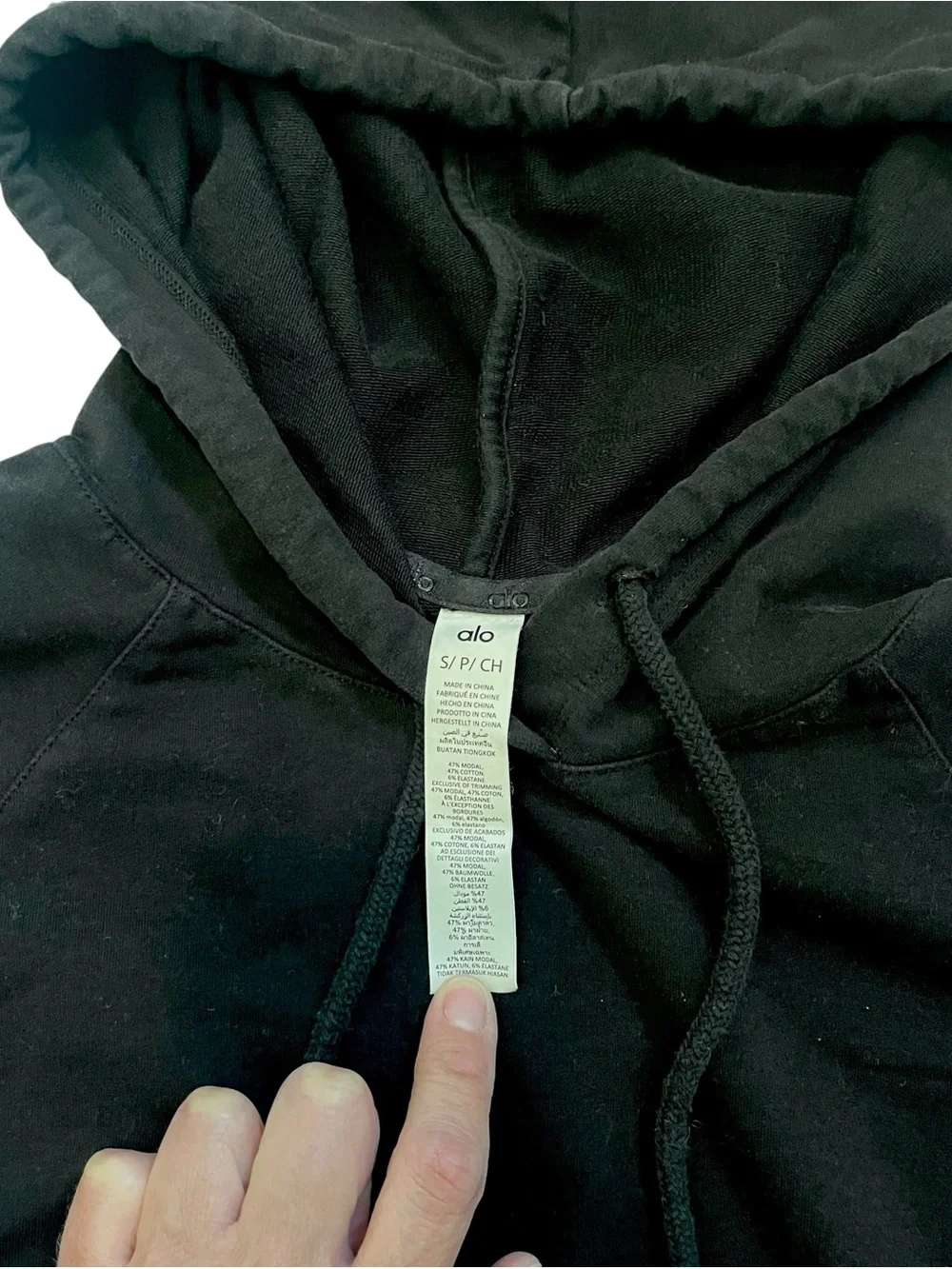 Alo Yoga Cropped Double Take Hoodie Pullover Small Black French Terry Relaxed